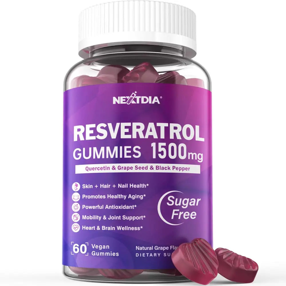 Nextdia Resveratrol 1500 mg 60 gummies plus Quercetin, Grape seed & Black pepper