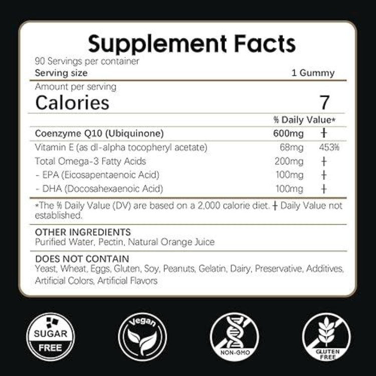 Klint CoQ10 600mg Coenzyme Q10 + 200mg Omega 3 To Support Heart Health and Daily Energy 90 Gummies Orange Flavor