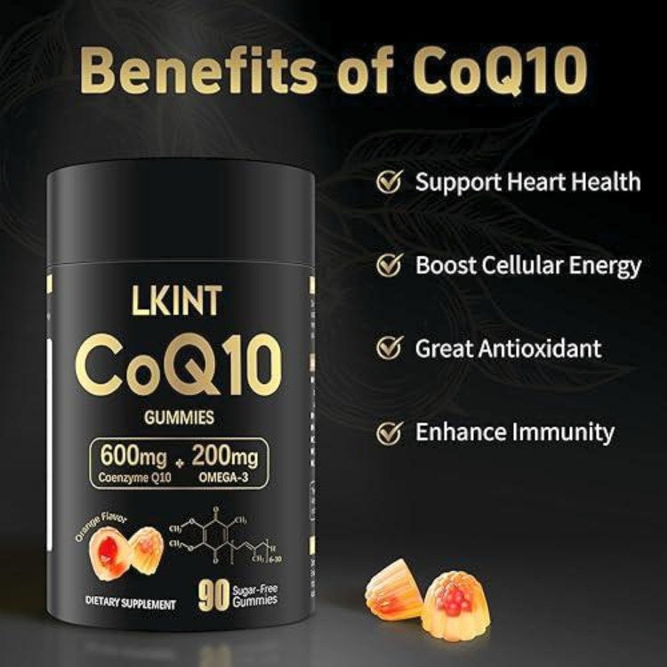 Klint CoQ10 600mg Coenzyme Q10 + 200mg Omega 3 To Support Heart Health and Daily Energy 90 Gummies Orange Flavor