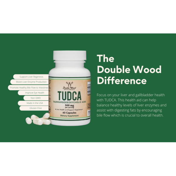 Double Wood TUDCA 500mg Supplement Supports Liver Health & Gallbladder Cleanse 60 Capsules