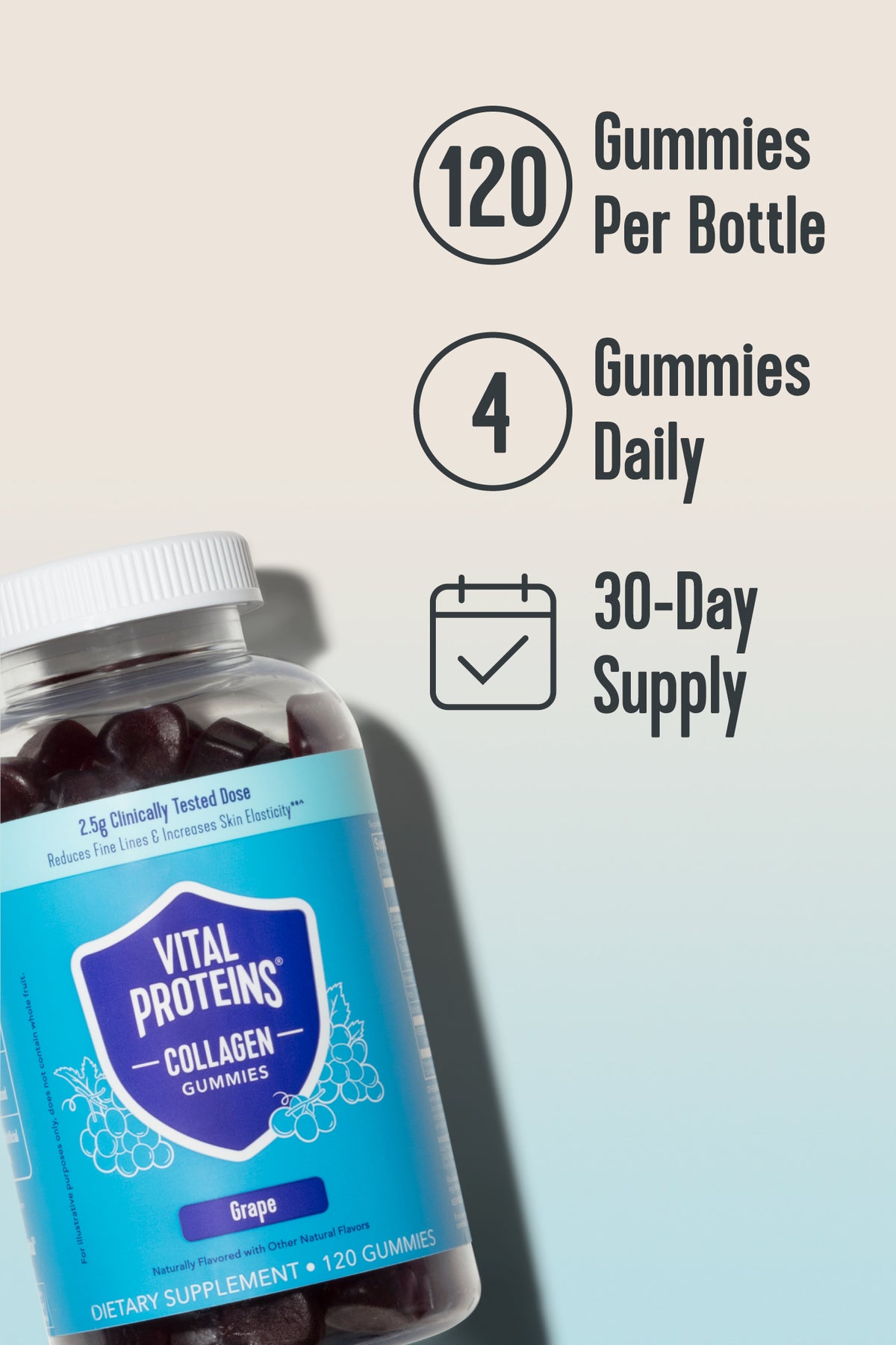 Vital protein Collagen gummies with grape flavor 120 gummies