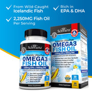 Bioschwartz Fish Oil Omega 3, 1200 mg EPA & DHA 900 mg, Lemon flavor Supports Joint, Eyes, Brain & Skin Health 90 Softgels