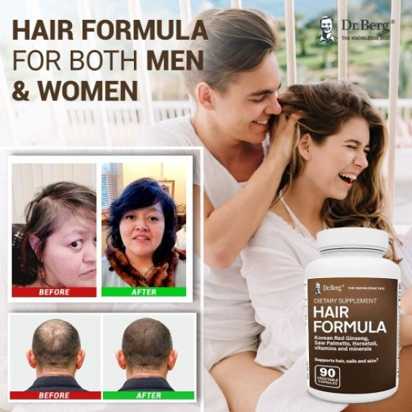 Dr Berg Hair Formula Vitamins for Men & Women, Includes Biotin, Saw Palmetto, & Horsetail, Hair Supplement for Hair Loss 90 Veg Capsules