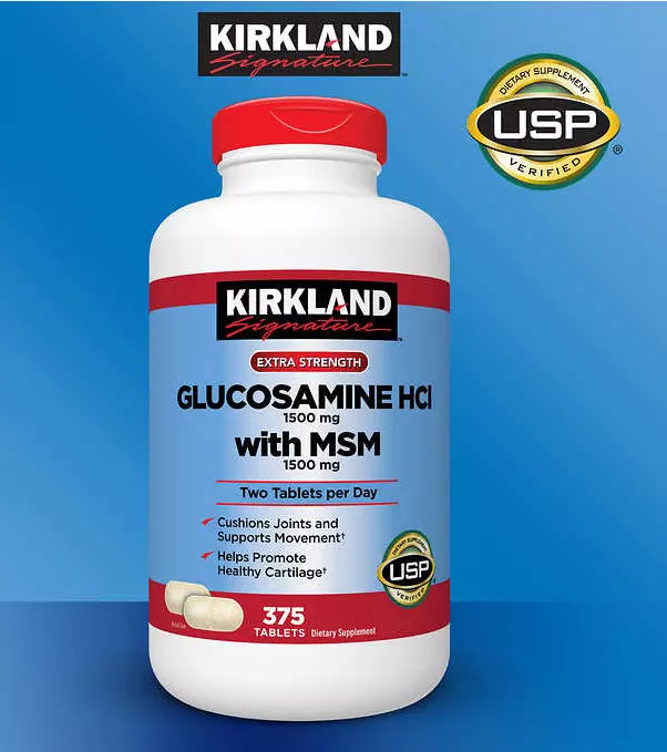 Kirkland Extra Strength Glucosamine 1500 mg & MSM 1500mg TWO Per DAY Contains Sulfur 375 Tablets